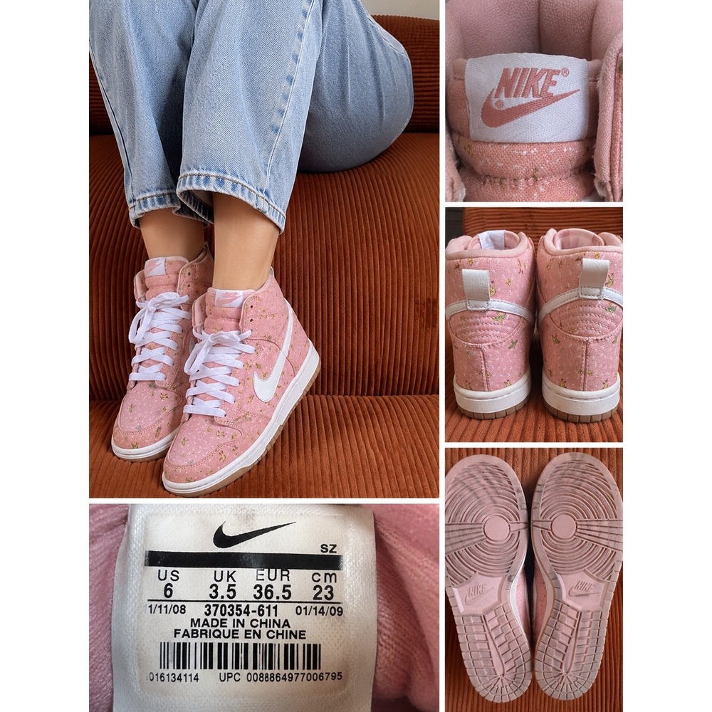 Nike Dunk High Pink Floral Bird Print Canvas Sneakers 370354-611 2009 Women 6